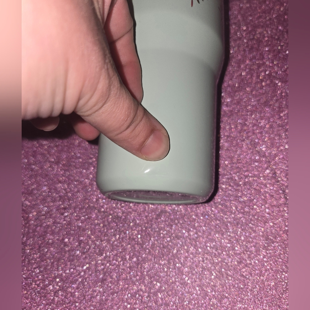 Stanley Travel Tumbler with Silver Band and Floral Pattern in Pale Green - Picture 7 of 9
